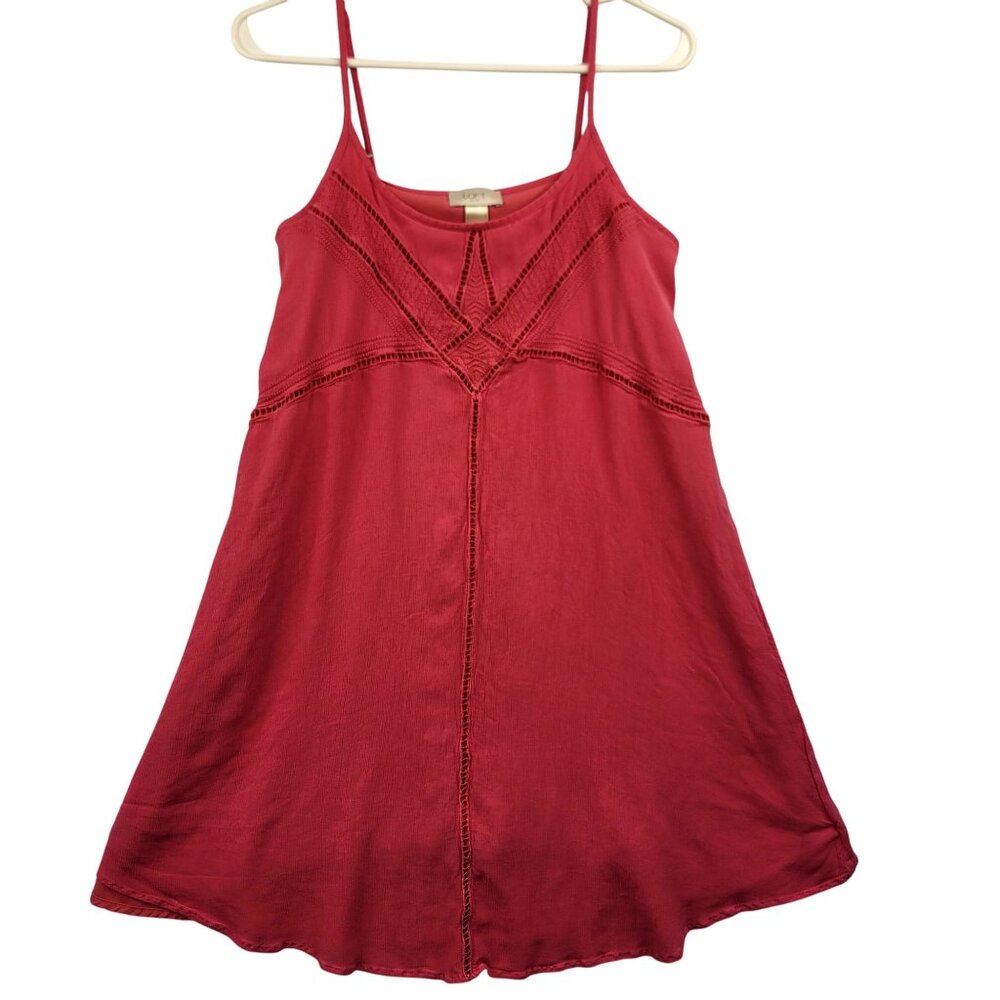 Loft Outlet Womens Sleeveless Magenta Lined Lace-Trimmed A-Line Sundress Small